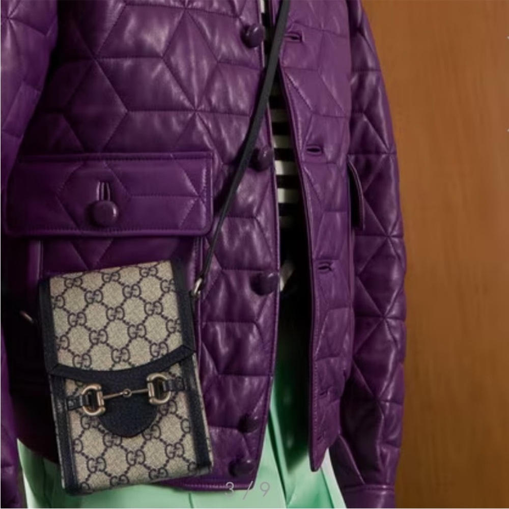 Gucci GG Guccissima 1955 Horsebit Mini Rectangle Crossbody Bag Navy Beige 625615 - Picture 16 of 17
